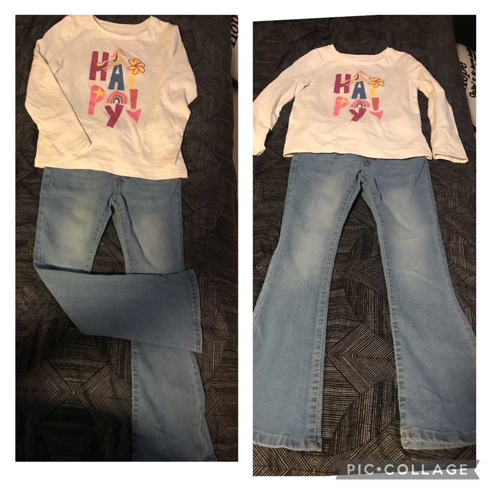 White Graphic Tee and Light Blue Jeans Set